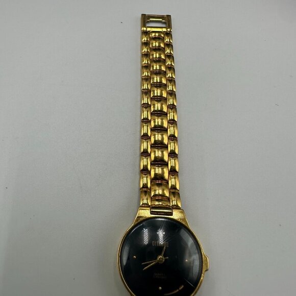 3/$30 Vintage Gitano Watch Women Gold Tone Black Dial Diamond Accent  7" - Picture 5 of 14